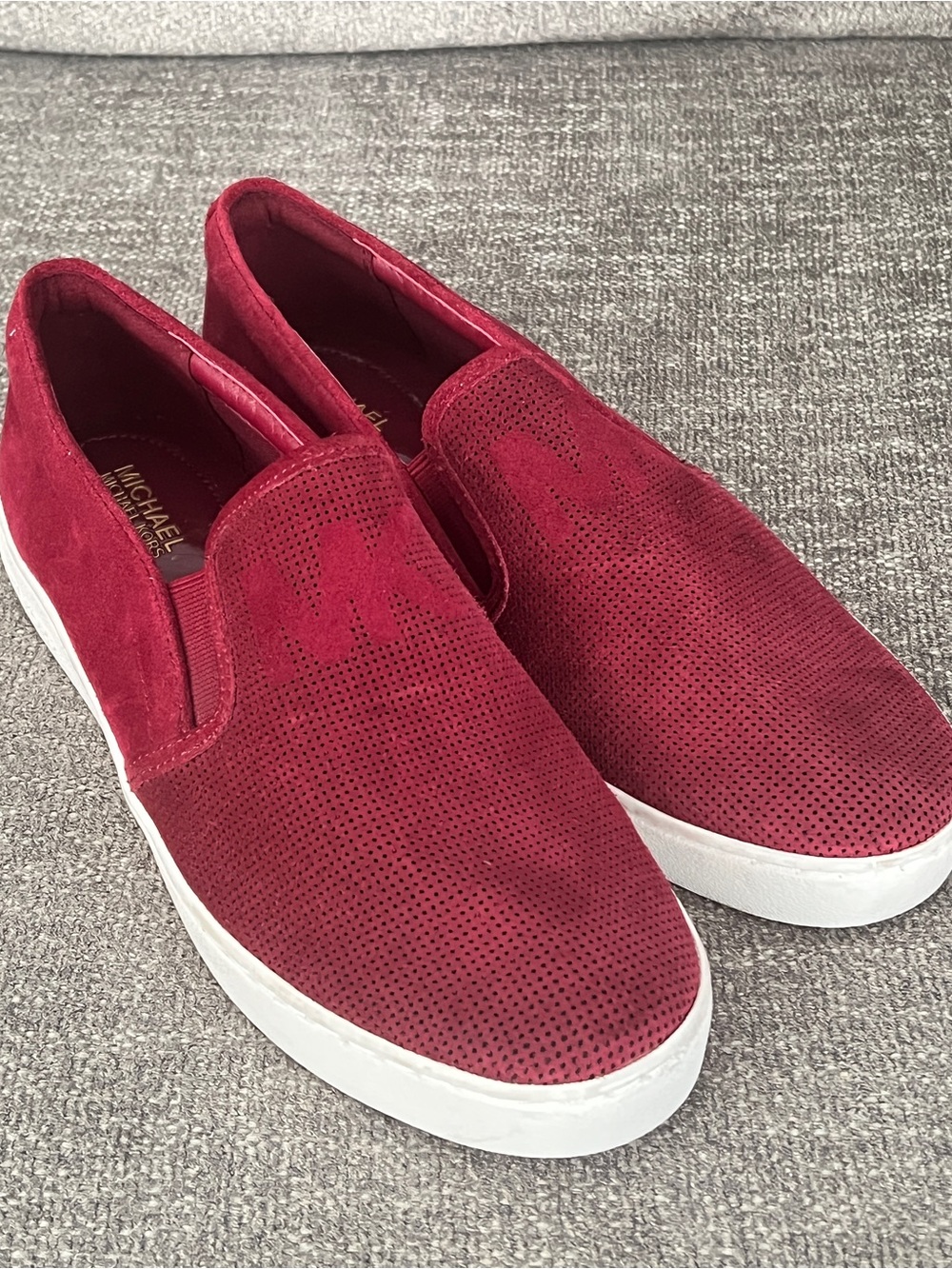 Michael Kors Women's Slip On Sneaker Shoes 8 Mesh Red suede leather MK Logo $130